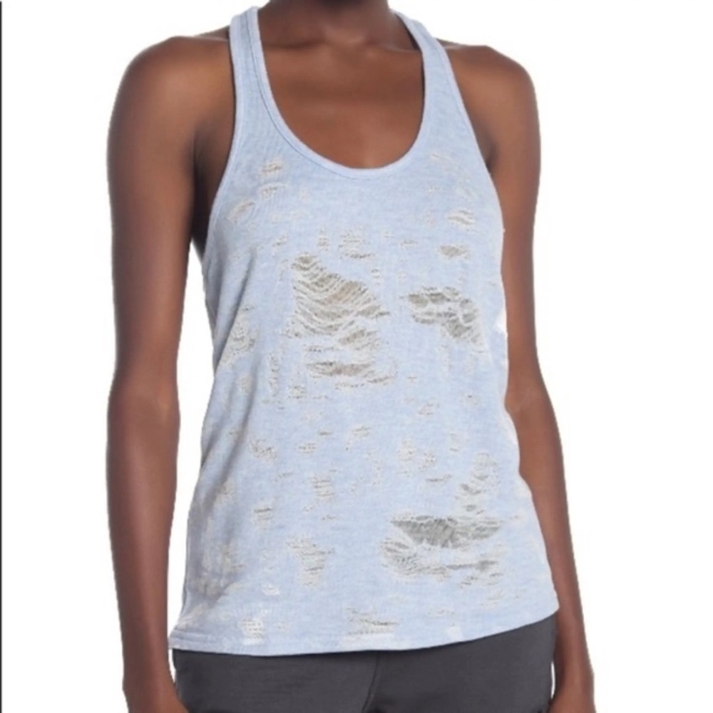 ALO Yoga Light Blue distressed racer back Tank Top 2 for $20